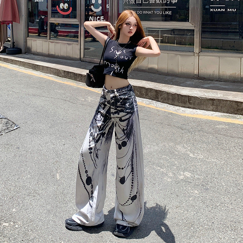 Print Wide-Leg Jeans for Women