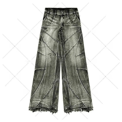 Retro Washed Distressed Straight Jeans