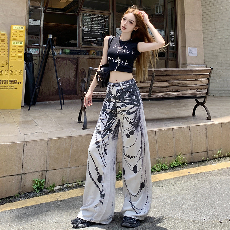 Print Wide-Leg Jeans for Women