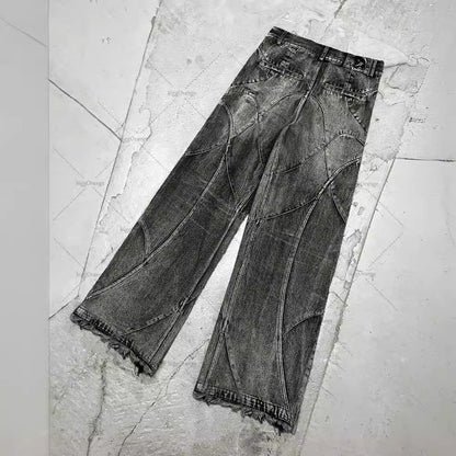 Retro Washed Distressed Straight Jeans