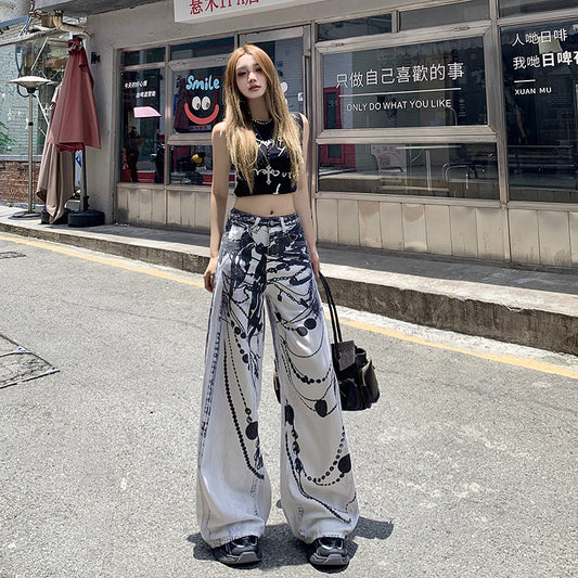 Print Wide-Leg Jeans for Women