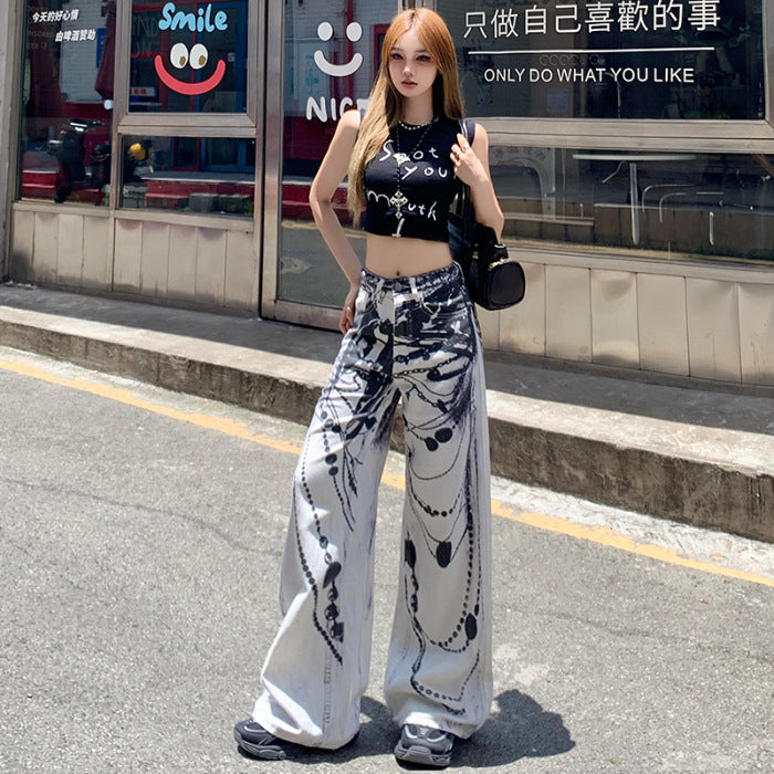 Print Wide-Leg Jeans for Women