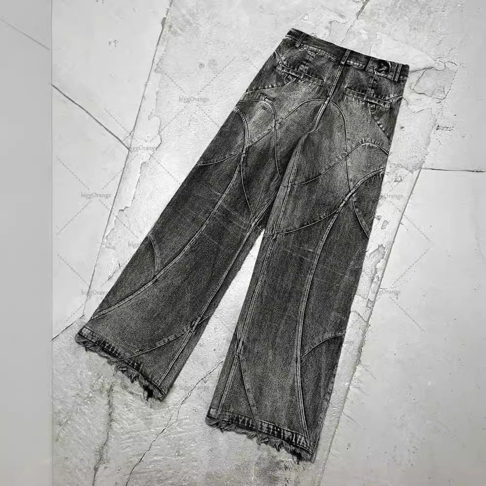 Retro Washed Distressed Straight Jeans