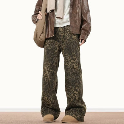 American-style vintage leopard-print jeans