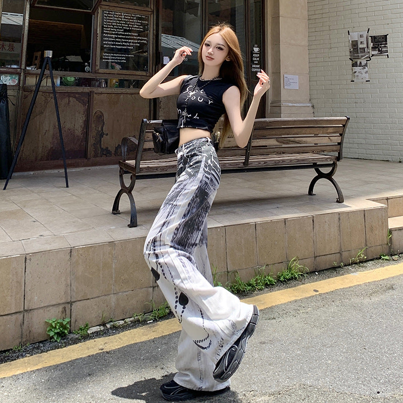Print Wide-Leg Jeans for Women